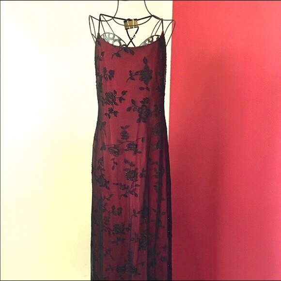 red dress black lace overlay